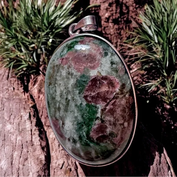 Rare Garnet Jadeite Eclogite Sterling Silver Pendant
